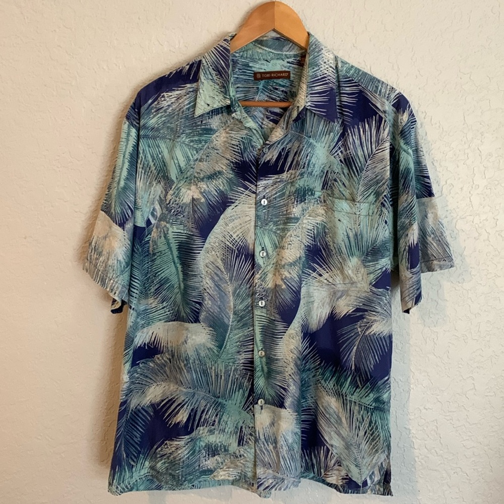 Tori Richard Men's Sz M Blue Hawaiian Shirt Cotton
